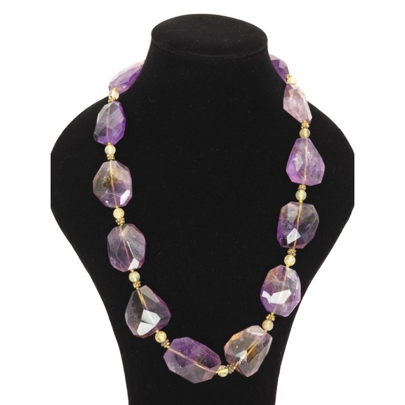 Jewelry - Natural Faceted Ametrine Amethyst Citrine Necklace Sterling Silver Statement 24"